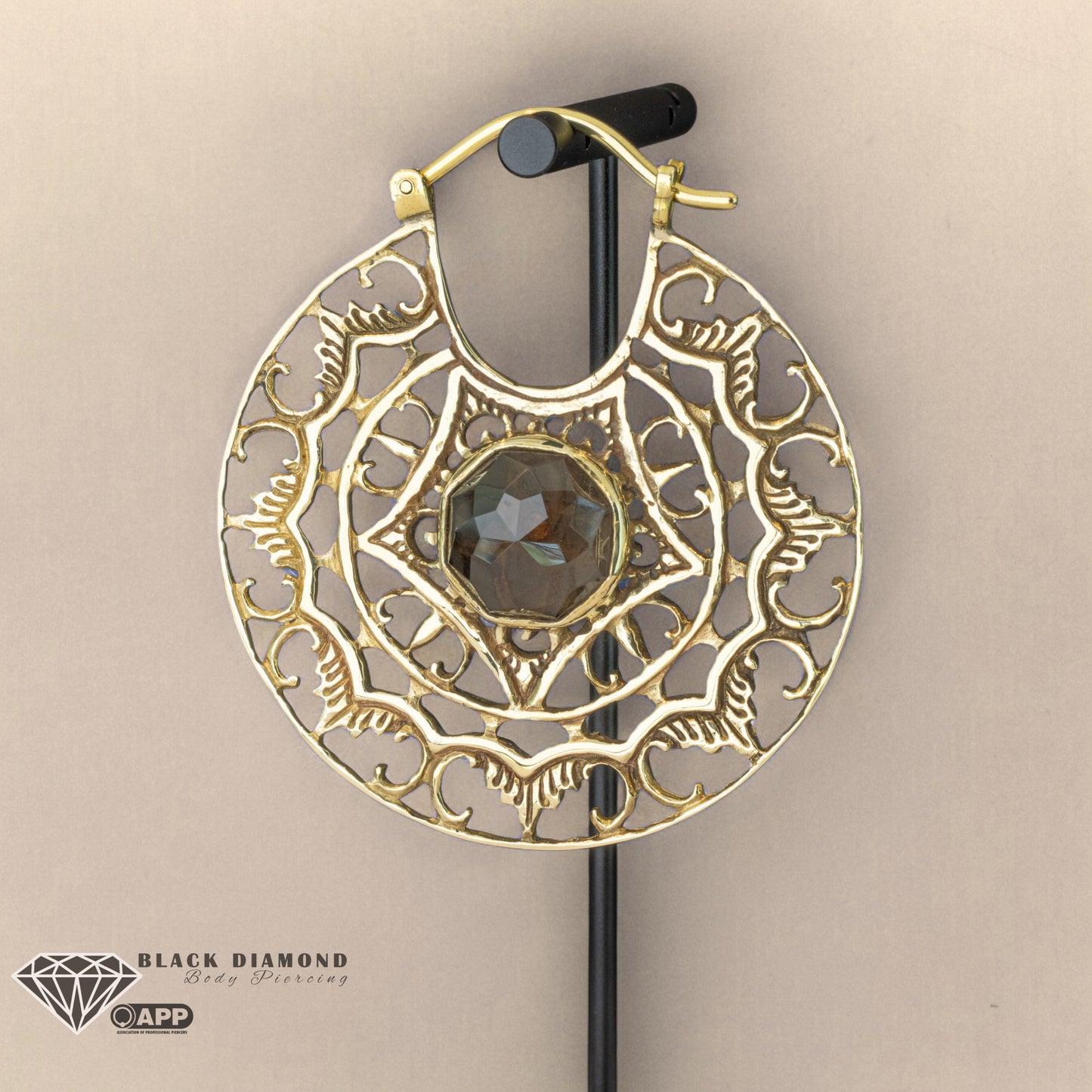 Isis Clasp Hoops with Smokey Quartz