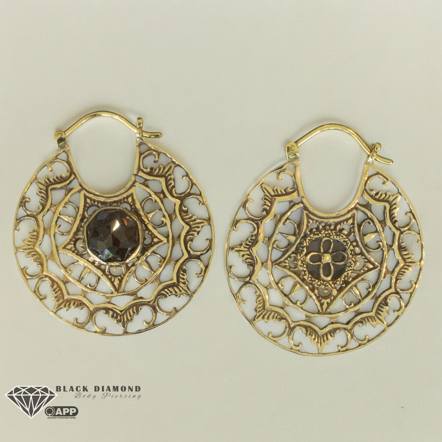 Isis Clasp Hoops with Smokey Quartz