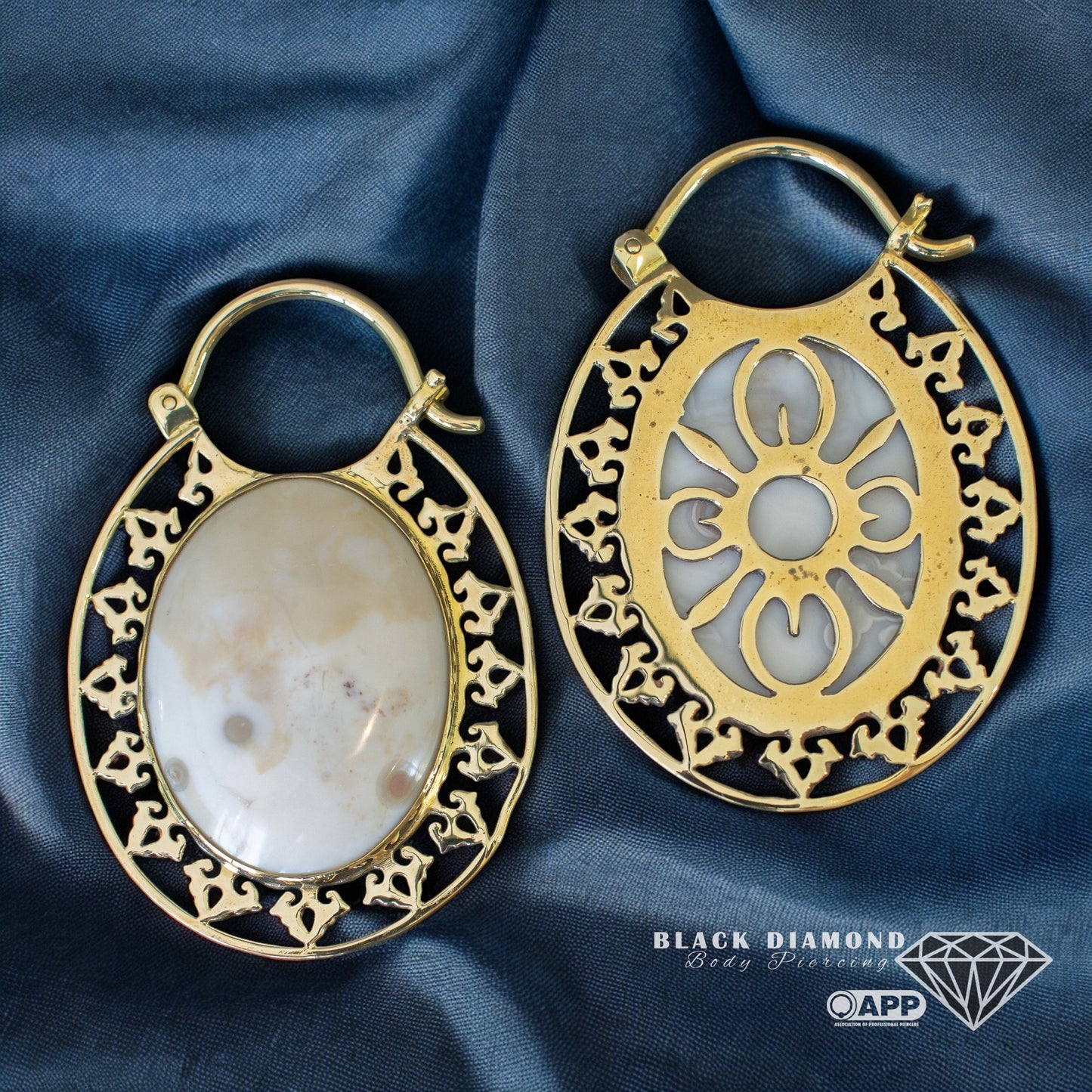 Isis Oval Clasp Hoops with Ocean Jasper