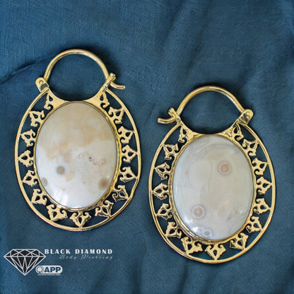 Isis Oval Clasp Hoops with Ocean Jasper